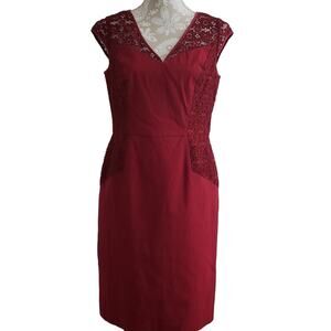 Adrianna Papell Sheath Dress Cap Sleeve Red 8